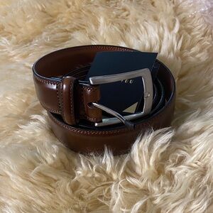Elegant Brown Leather Men's Belt with Silver Buckle